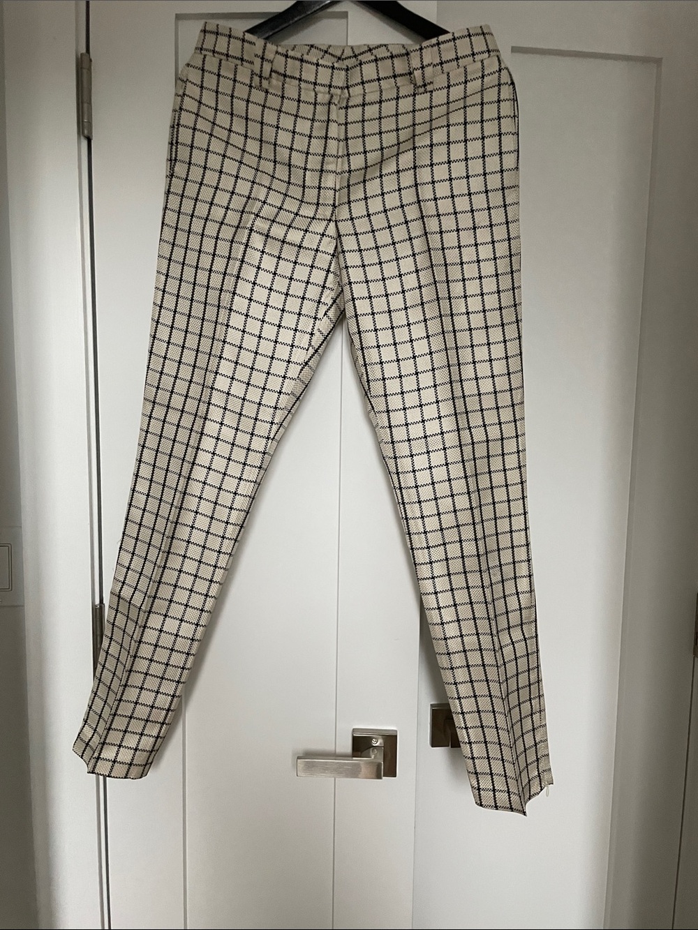 Vintage Cynthia Rowley Cream and Black Windowpane Straight-Leg Pants